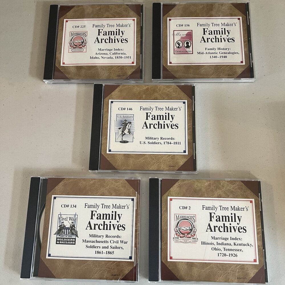 Lot Of 5 Family Tree Maker's Family Archives CDs Military Marriage Genealogy